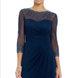 Alex Evenings
Long Beaded Illusion Crew Neck 3/4 Sleeve Ruched Dress